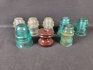 lot 143 image: (8) Antique Glass electrical Insulators