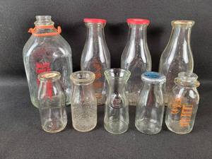 lot 161 image: (9) Vintage Milk Bottles - 12 Gallon, Quart and Half Pint - Albert Lea, MN and More