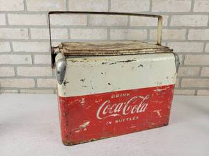 lot 167 image: Antique Embossed Steel Coca-Cola Picnic Cooler