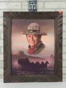 lot 174 image: Vintage John Wayne Framed Print by Artist Peter Shinn