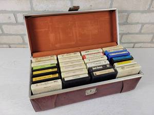 lot 197 image: Carrying Case  with (24) 8-Track Tapes - Elvis, Country, Six Fat Dutchmen and More