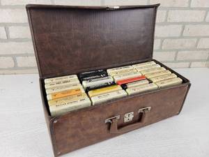 lot 198 image: Carrying Case  with (24) 8-Track Tapes - Waylon Jennings, John Denver, Tennessee Ernie Ford, Charlie Pride, Statler Brothers and More