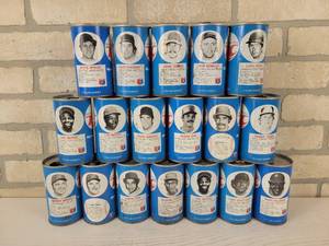 lot 219 image: (18) Vintage RC Cola MLB Baseball Player 12oz Cans - Northland Beverages of North Mankato, MN