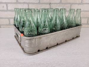 lot 58 image: Vintage Steel Embossed Coca-Cola Crate with (24) 6 oz Vintage Bottles - NO SHIPPING