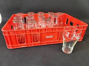 lot 239 image: (13) Vintage Coca-Cola Glasses in Poly Coca-Cola Crate - NO SHIPPING