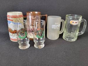 lot 241 image: Vintage A&W Root Beer Mug, Hires Root Beer Mug, Budweiser Steins and More - NO SHIPPING