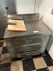 lot 12 image: Three Drawer Stainless Steel Cabinet - 36W x 36H x 30D