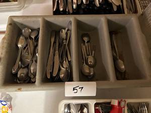 lot 57 image: Lot of Stainless Steel Spoons and Utensil Tub