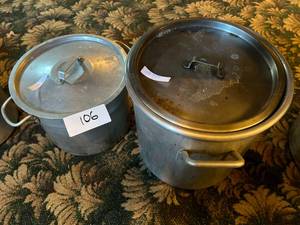 lot 106 image: Lot of Two Aluminum Stock Pots with Lids