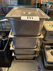 lot 111 image: Lot of Stainless Steel Serving Tubs with Lids