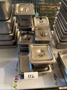 lot 112 image: Lot of 14 Stainless Steel Serving Tubs with Lids