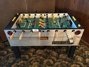 lot 135 image: Tornado Coin Operated Foosball Table - 58W x 30D x 36D - Coin Mechanism Needs Repair
