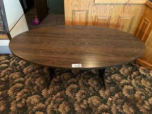 lot 162 image: Oval Steel Dual Base Dining Table 72W x 41D x 29H