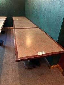 lot 172 image: 3 Wooden Marble Design Tables Each 48W 30D 30 H