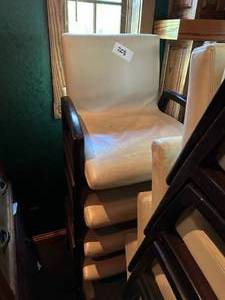 lot 208 image: Lot of Four White Pleather Dining Chairs with Hardwood Frame