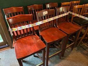lot 217 image: 6 Hardwood Bar Chairs 18W 16D 30H