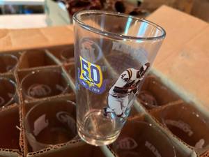 lot 246 image: Lot of 16 Chuck Foreman -- Vikings 50th Anniversary Glasses --- Brand New Collector Find