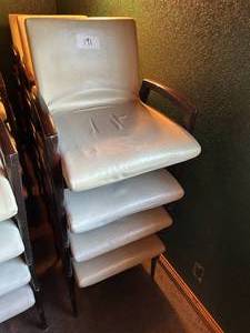 lot 201 image: Lot of Four White Pleather Dining Chairs with Hardwood Frame