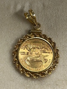 2000 $5 U.S. Gold Coin Encased In 14kt Gold Necklace Pendant