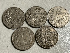 Lot Of (5) Rpublique Franaise 25-Centimes Coins