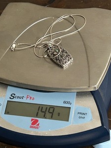 Sterling Silver Necklace Pendant With Center Stones & Sterling Silver Chain