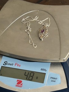 Sterling Silver Necklace Pendant With Center Stone & Sterling Silver Chain