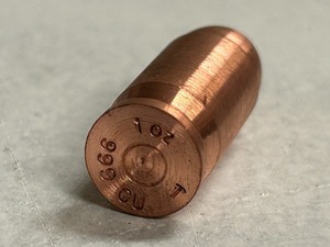 1oz Copper Bullet -- .45ACP Exact Replica Copper Bullion -- 1 Troy Ounce Of Copper