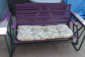 Swinging patio bench with cushion, ...