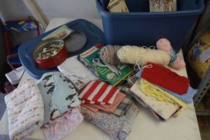 Sewing materials, fabric, buttons a...