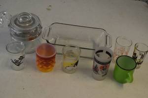 Pyrex, vintage juice.glasses and ot...