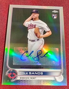 lot 25 image: 2022 Topps Chrome Cole Sands Rookie Autograph Card