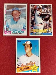 lot 77 image: 3-Card George Brett  Cal Ripken Lot - Early 80s