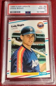 lot 101 image: 1988 Fleer Update Craig Biggio Rookie Card - PSA 10