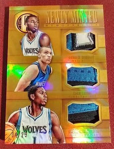 lot 144 image: 2014-15 Andrew Wiggins (Etc) Triple Patch Card - #d25