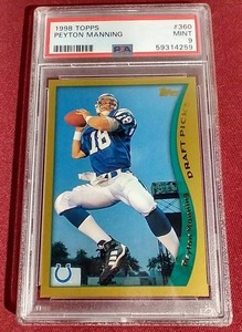 lot 163 image: 1998 Topps Peyton Manning Rookie Card - PSA 9
