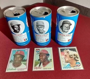 lot 172 image: (3) Vintage RC Cola Baseball Player Cans  Cards