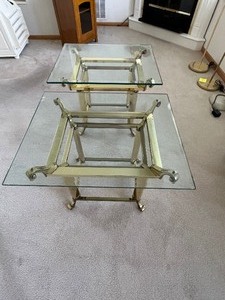 lot 42 image: Beautiful Set of Two Glass and Brass End Tables