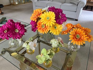 lot 37 image: Six Artificial Flower arrangements in Vases