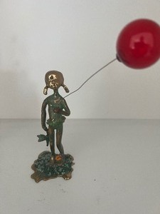 lot 96 image: Vintage Malcom Moran Bronze Sculpture of Girl with Red Balloon and Teddy Bear