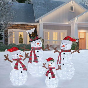 lot 8 image: MEMBERS MARK Pre-Lit Pop-Up Twinkling Snowman Family 60 snowman, 52 snowman, 38 snowman, 32 snowman