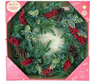 lot 10 image: Members Mark 50 Warm White LED Pre-Lit Decorated Holiday Wreath, Red 32