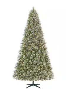 lot 28 image: 9 ft. Pre-Lit LED Sparkling Amelia Frosted Pine Artificial Christmas Tree with 600 Warm White Micro Fairy Lights Model # 23PG90080 UPC Code #  195546003728
