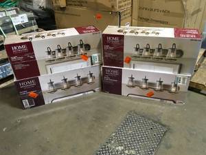 Lot of 4 Home Decorators Collection Georgina 30 in. 4-light Weathered Iron Industrial indoor vanity with Clear Seeded Glass Shades Customer Returns See Pictures