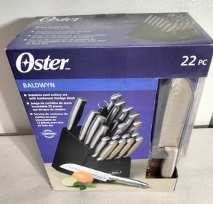 lot 222 image: NEW Oster Baldwyn 22-Pc. Stainless Steel Cutlery Block Set