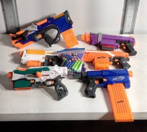 lot 246 image: Assortment of (6) Nerf Guns and Ammunition