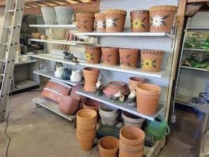 lot 1D image: Large Lot of Clay Pots, Garden Gnomes, Vases, Window Boxes and More