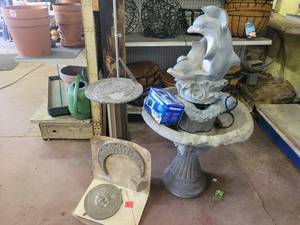 lot 5 image: Dolphin Garden Water Fountain with Pump and Cast Aluminum Sundial