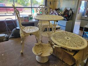 lot 20 image: Sets of Cast Aluminum Patio Tables and Chairs  More