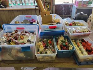 lot 23 image: (10) Plastic Totes of Assorted Christmas Decor, Ribbon, Ornaments and More