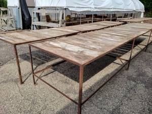 lot 40 image: (2) Metal and Wood Greenhouse Display Tables - Approx. 20 x 4 x 34 Tall